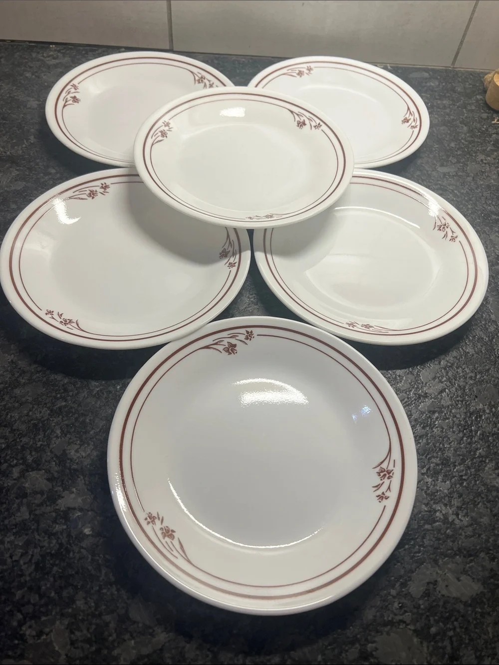 Corelle MELODY White Salad Plates with Red Floral Banding - Set of 6